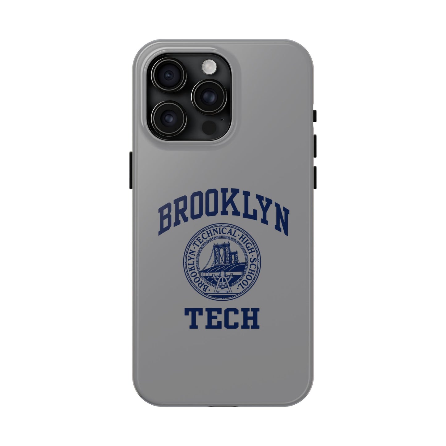 Classic Logo with Brooklyn Tech - Tough Phone Case - Grey with Navy-Blue graphics