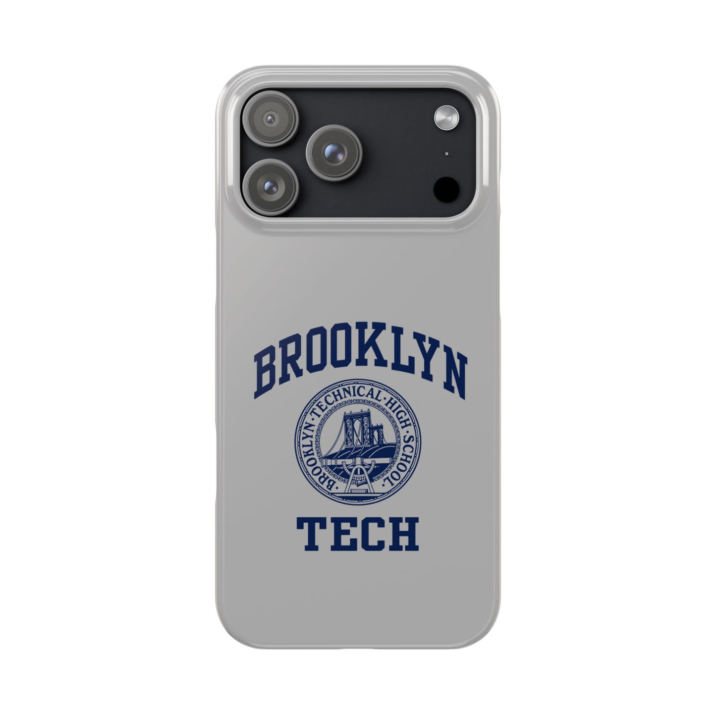 Brooklyn Tech Slim Phone Case - Grey with Navy-Blue Logo