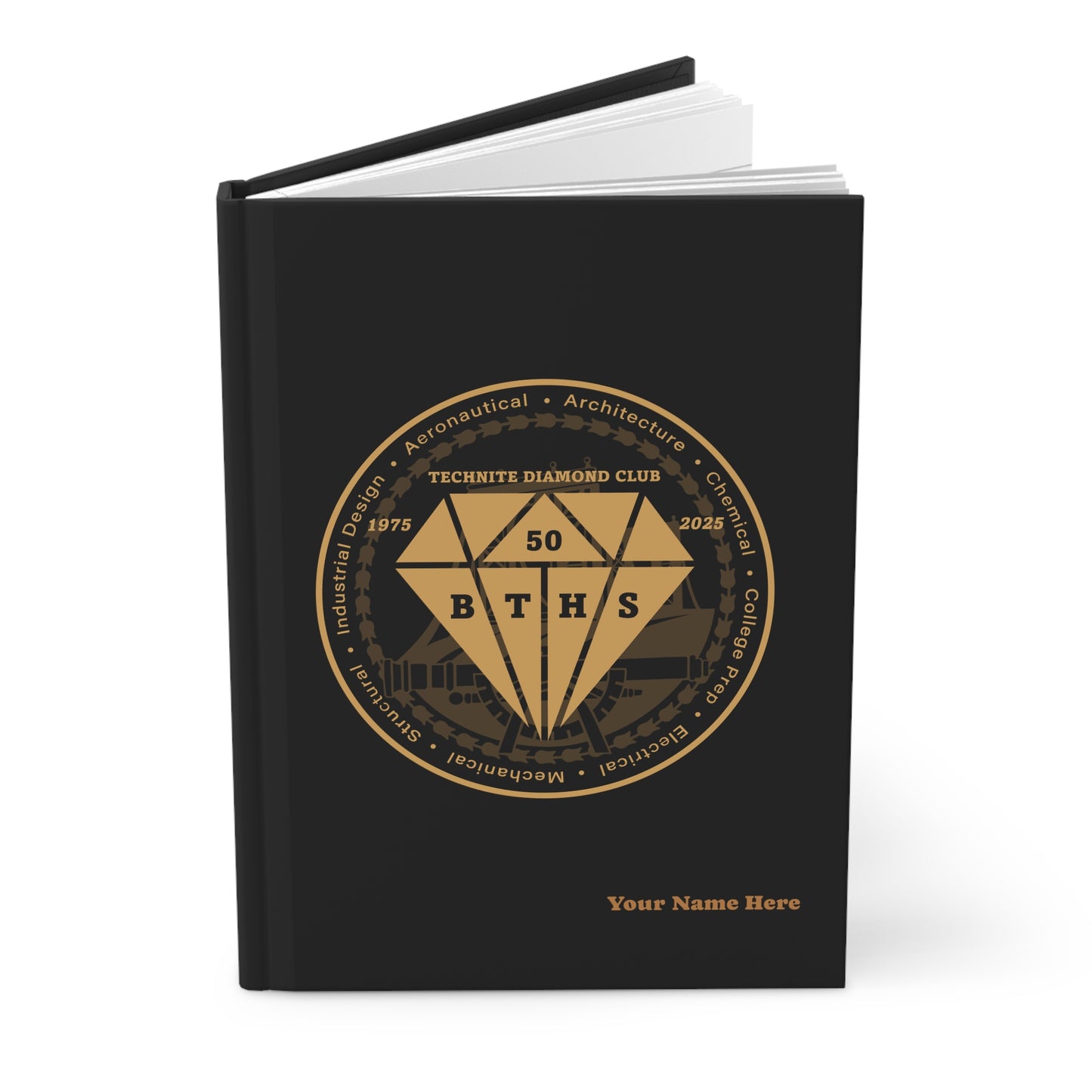 Custom Commemorative Hardcover Journal Matte - Black - Your Name Here - Emblem 4.75"