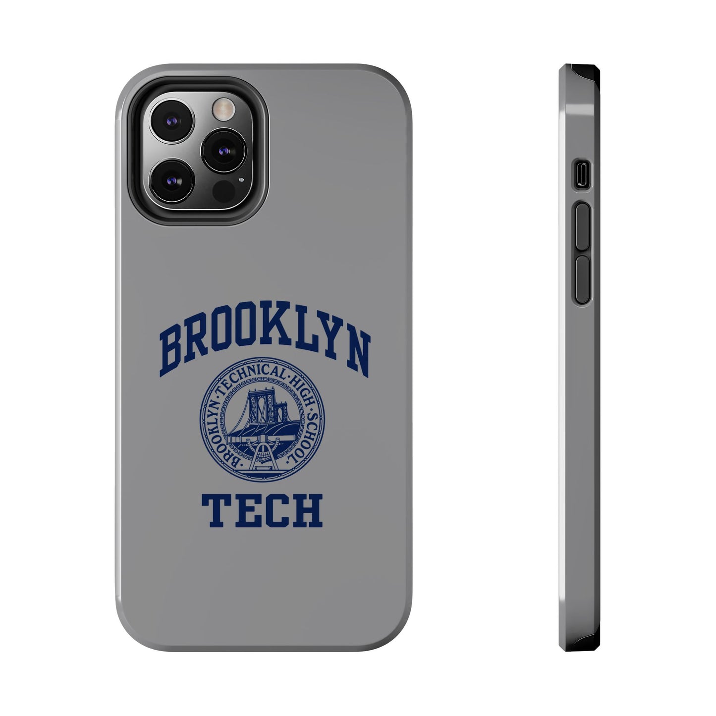 Classic Logo with Brooklyn Tech - Tough Phone Case - Grey with Navy-Blue graphics