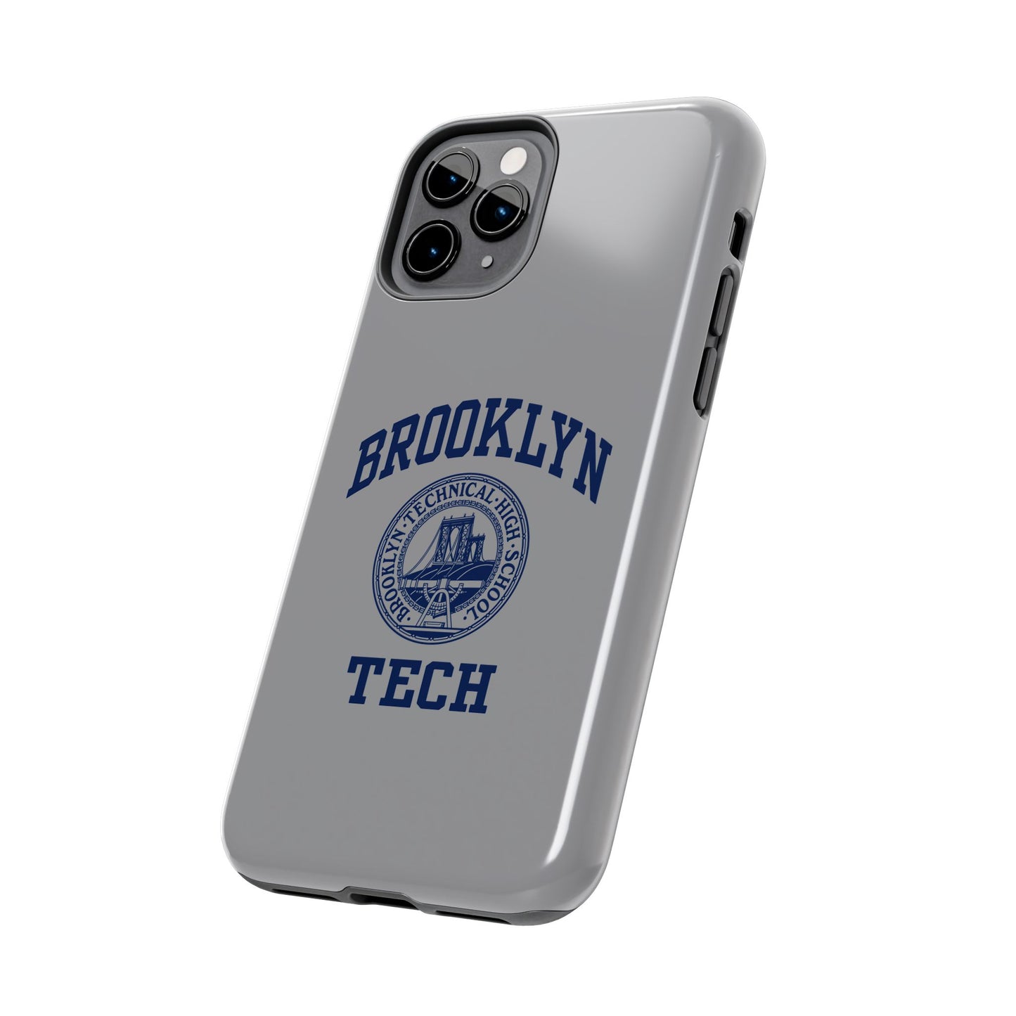Classic Logo with Brooklyn Tech - Tough Phone Case - Grey with Navy-Blue graphics