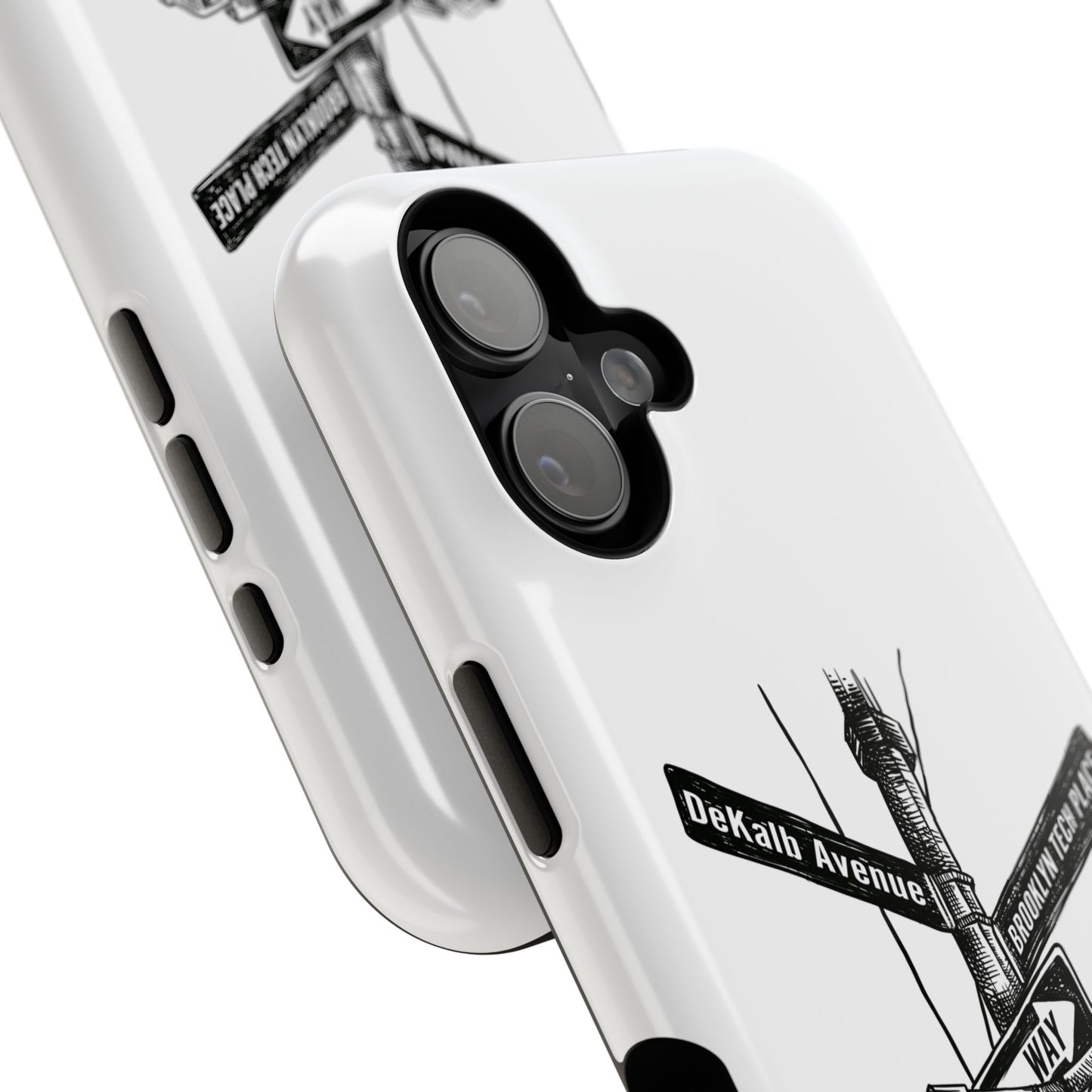 Dekalb Ave & Brooklyn Tech Pl (black graphic) - Impact-Resistant Phone Cases - White