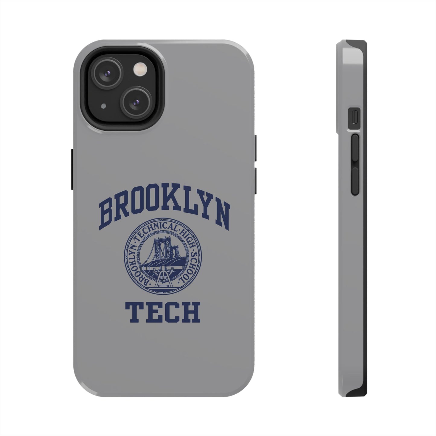 Classic Logo with Brooklyn Tech - Tough Phone Case - Grey with Navy-Blue graphics
