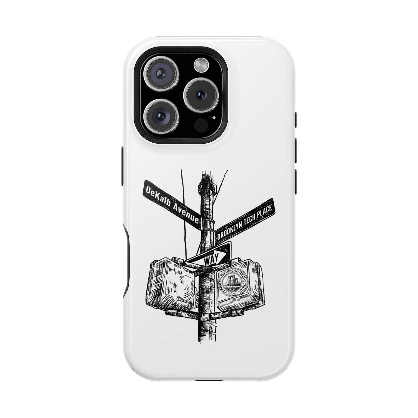 Dekalb Ave & Brooklyn Tech Pl (black graphic) - Impact-Resistant Phone Cases - White