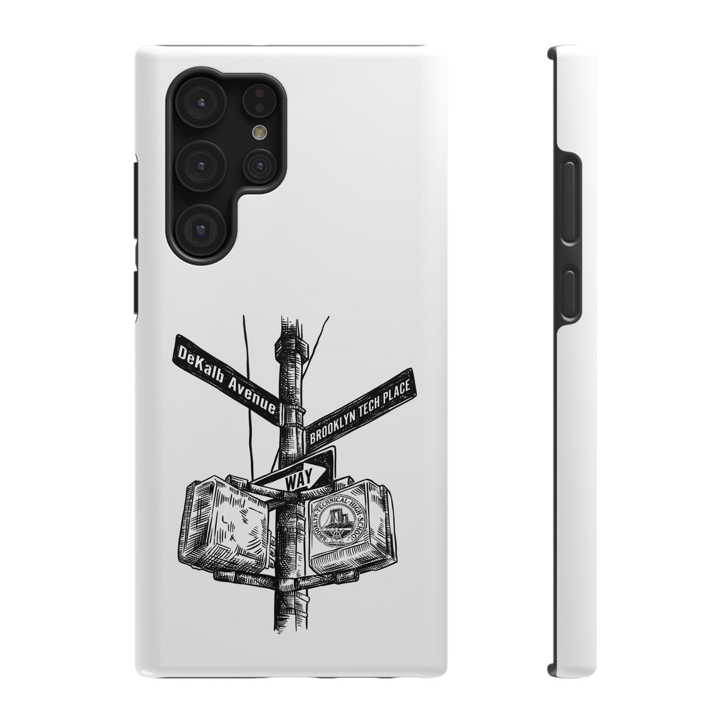 Dekalb Ave & Brooklyn Tech Pl (black graphic) - Impact-Resistant Phone Cases - White