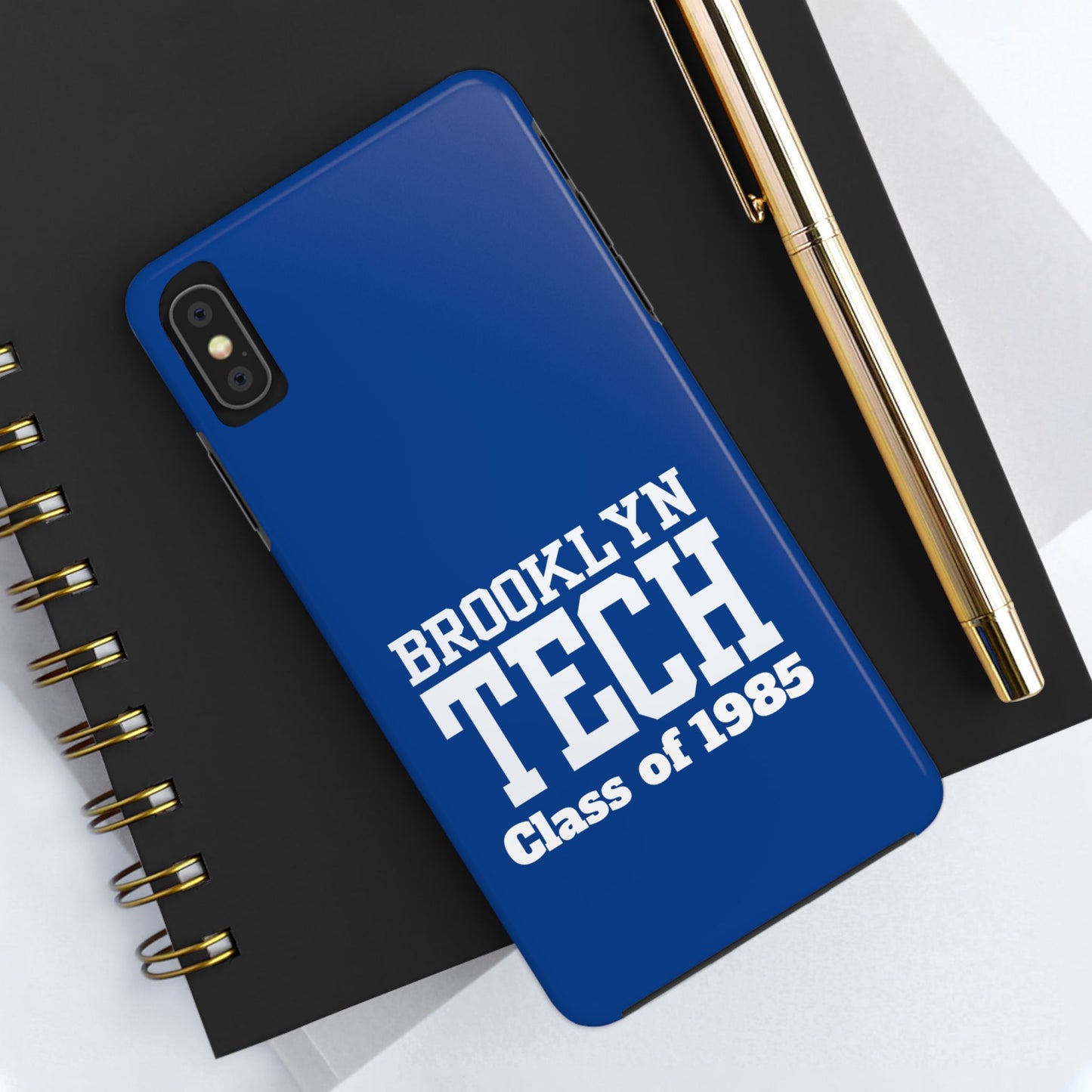 Brooklyn Tech Class Of 1985 Tough Phone Case - Navy-Blue With White Graphics