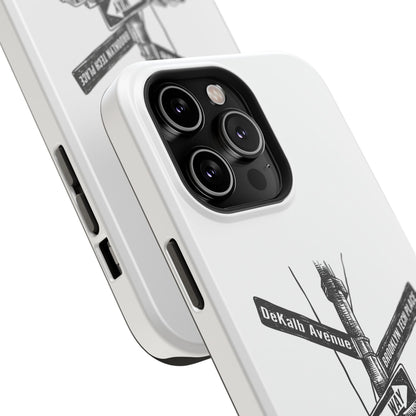 Dekalb Ave & Brooklyn Tech Pl (black graphic) - Impact-Resistant Phone Cases - White