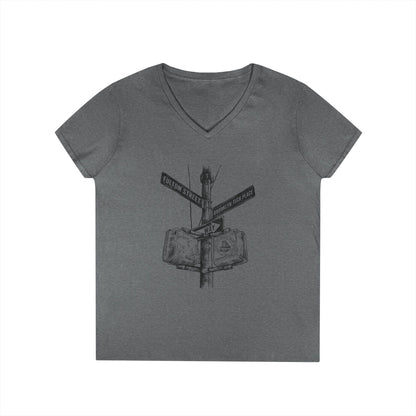 Boutique - Fulton St & Brooklyn Tech Pl - Ladies' V-Neck T-Shirt - Black Graphic