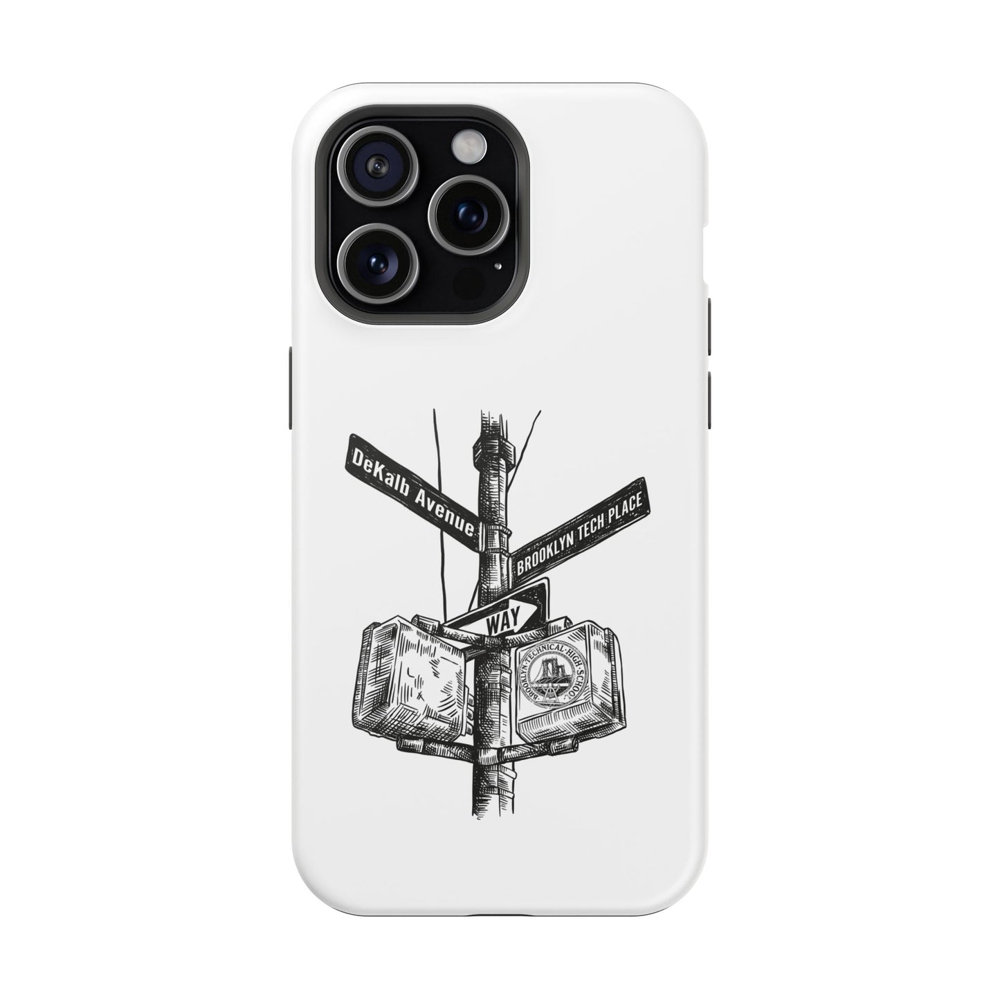 Dekalb Ave & Brooklyn Tech Pl (black graphic) - Impact-Resistant Phone Cases - White