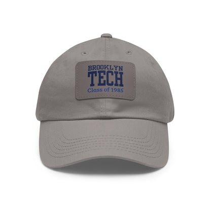 Classic Brooklyn Tech - Hat with Leather Patch (Rectangle) - Class of 1985 - Navy Font