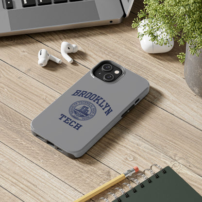 Classic Logo with Brooklyn Tech - Tough Phone Case - Grey with Navy-Blue graphics