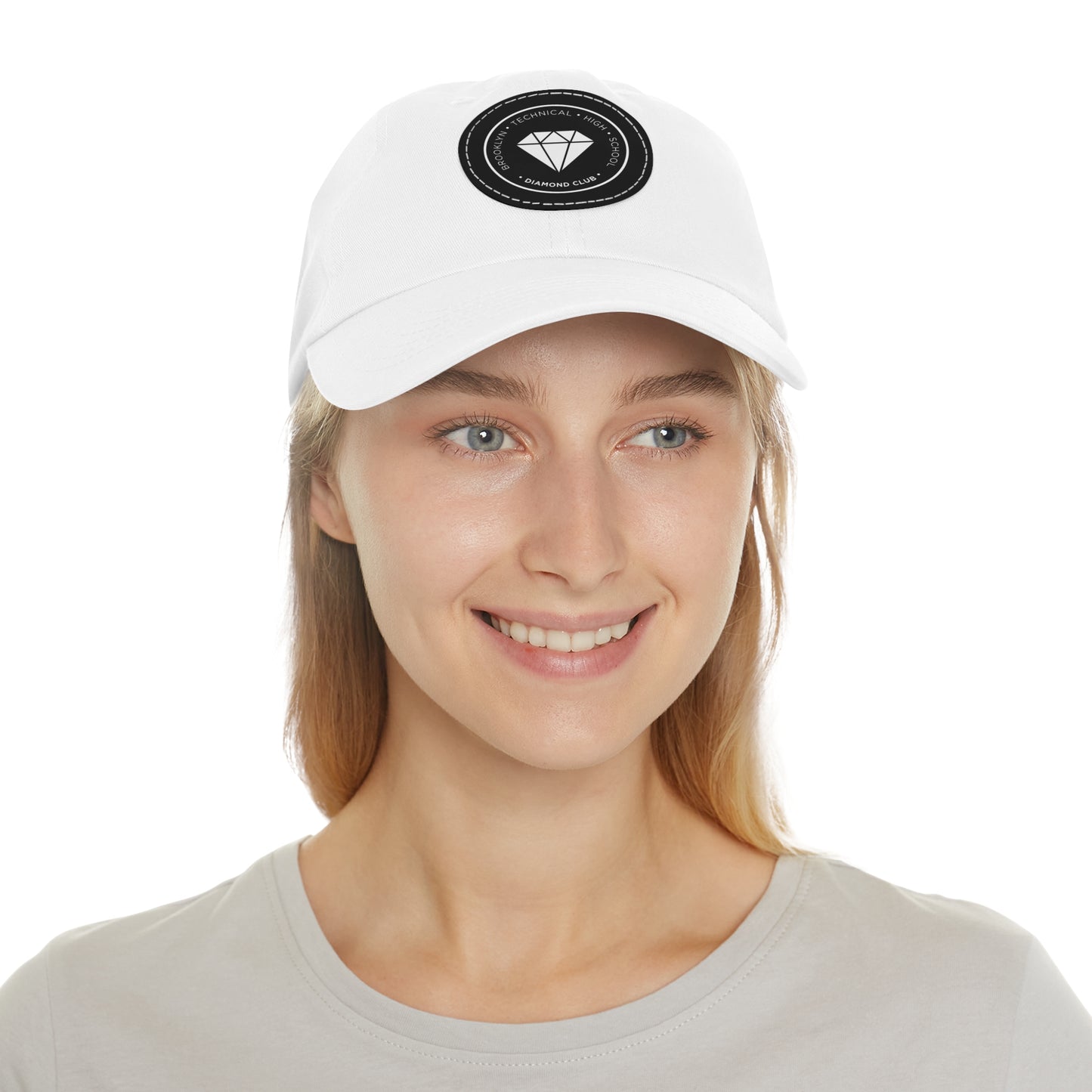 Diamond Club Logo - Hat With Circular Leather Patch - White