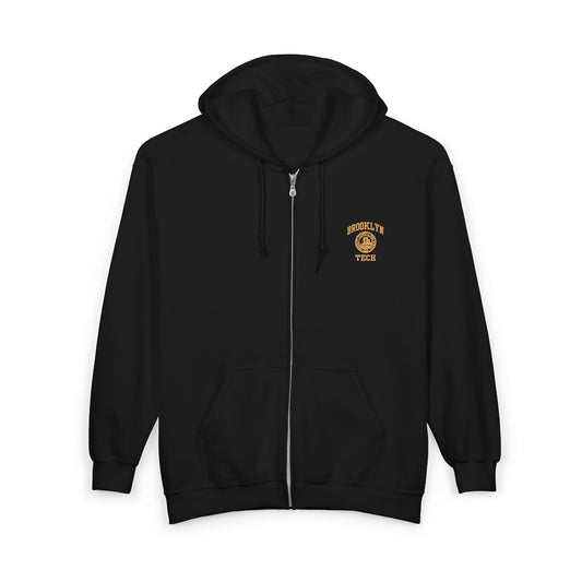 Classic Brooklyn Tech on Left Chest - Men's Full Zip Hooded Sweatshirt