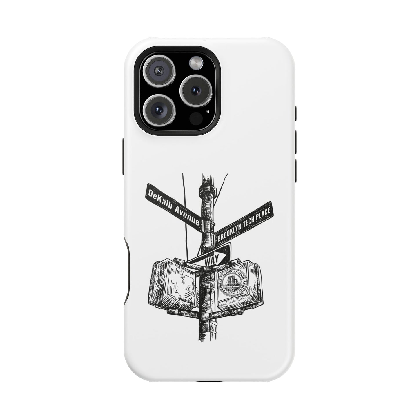 Dekalb Ave & Brooklyn Tech Pl (black graphic) - Impact-Resistant Phone Cases - White