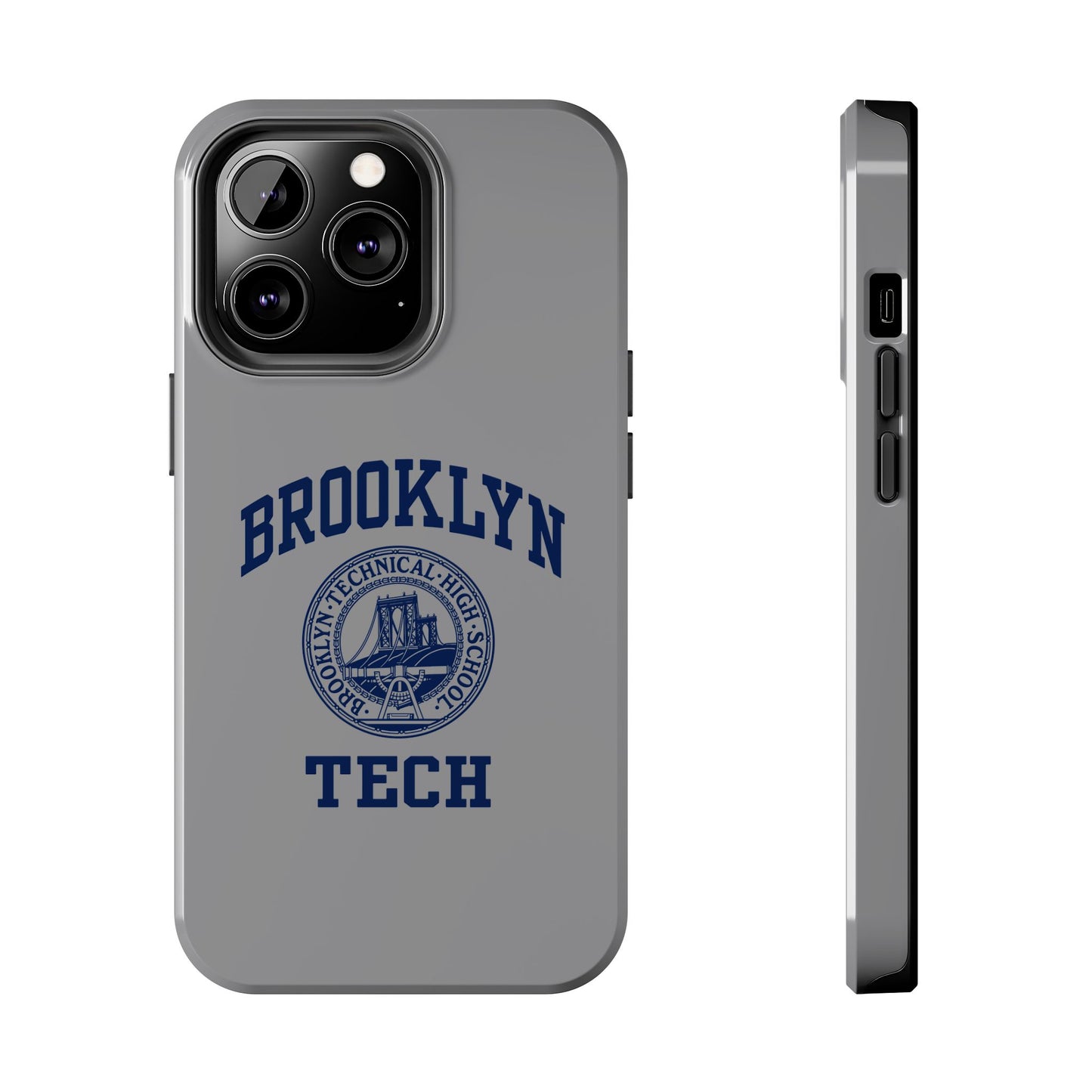 Classic Logo with Brooklyn Tech - Tough Phone Case - Grey with Navy-Blue graphics