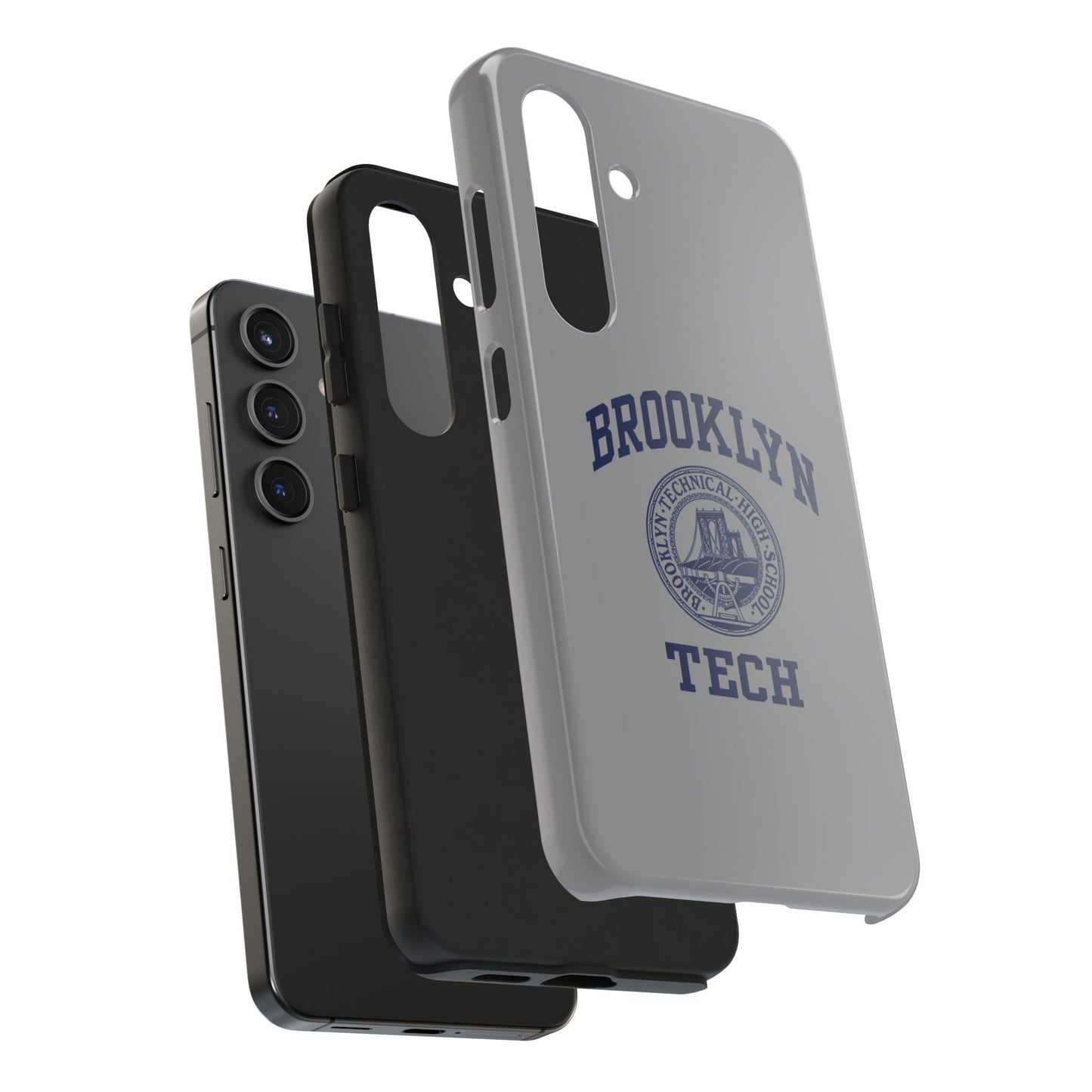 Classic Logo with Brooklyn Tech - Tough Phone Case - Grey with Navy-Blue graphics