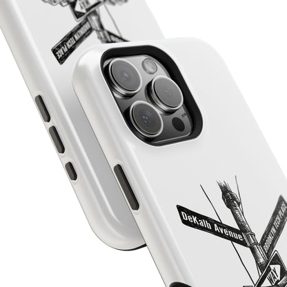 Dekalb Ave & Brooklyn Tech Pl (black graphic) - Impact-Resistant Phone Cases - White
