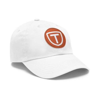 Shield With T Logo - Hat With Circular Leather Patch - White