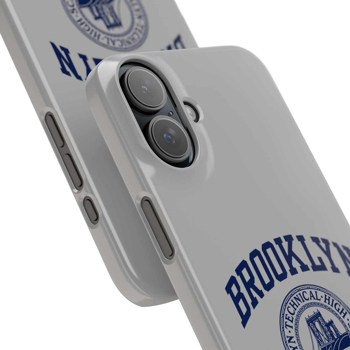 Brooklyn Tech Slim Phone Case - Grey with Navy-Blue Logo