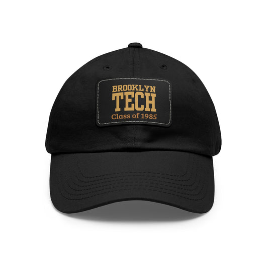 Classic Brooklyn Tech - Hat with Leather Patch (Rectangle) - Class of 1985 - Gold Font