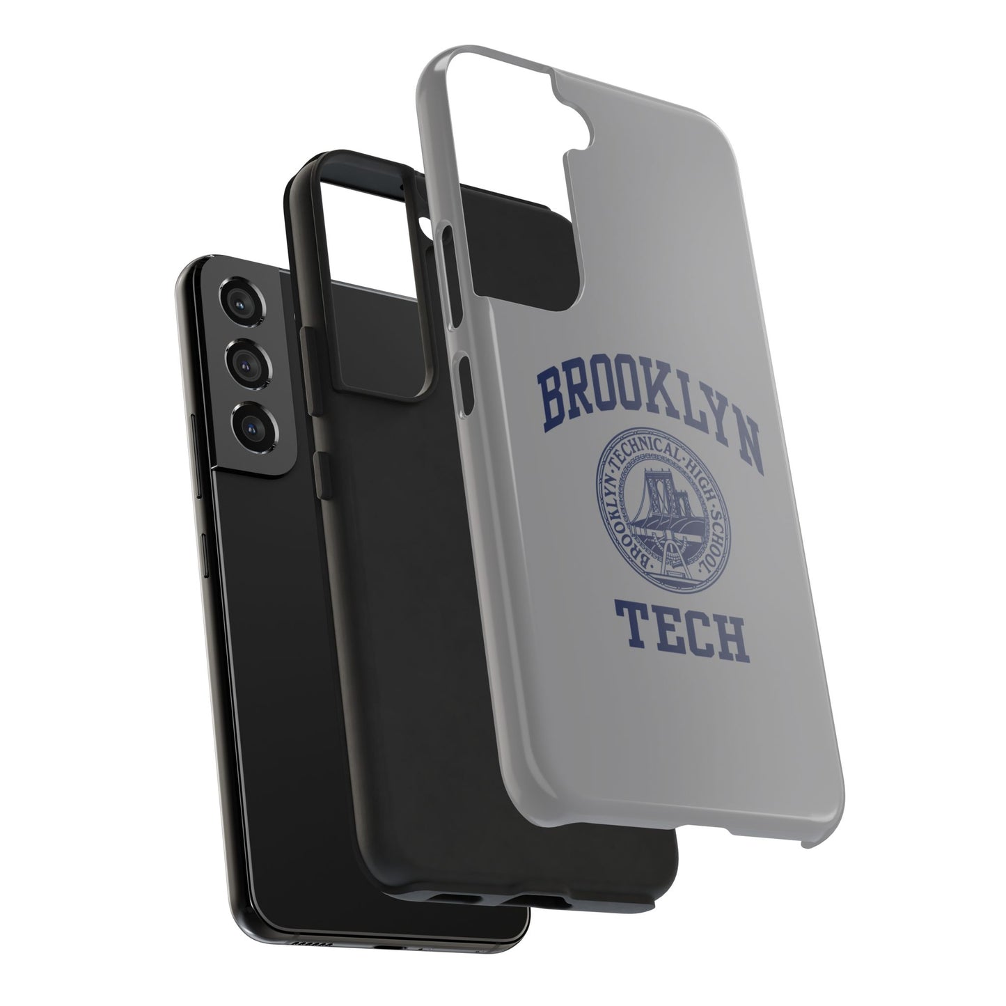 Classic Logo with Brooklyn Tech - Tough Phone Case - Grey with Navy-Blue graphics
