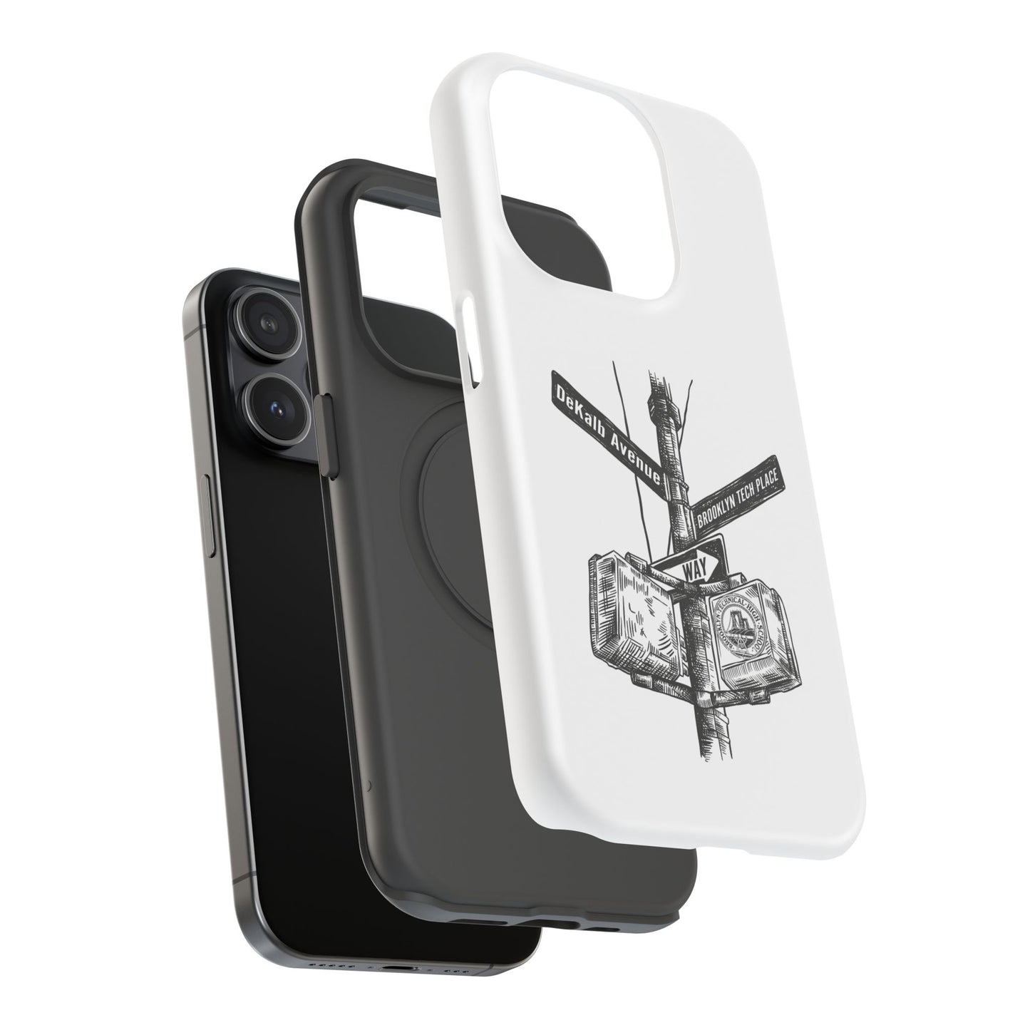 Dekalb Ave & Brooklyn Tech Pl (black graphic) - Impact-Resistant Phone Cases - White