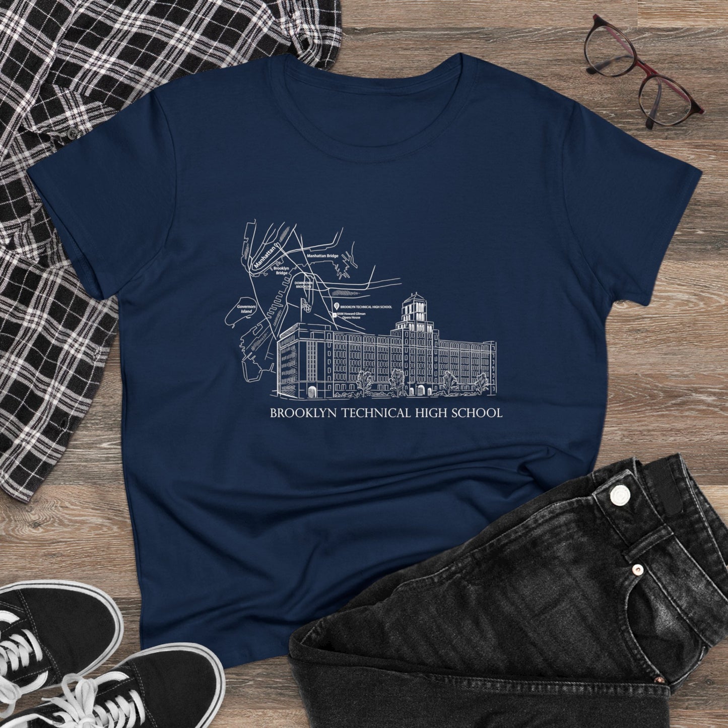 Boutique - Monochrome Building & Map - Ladies Midweight Cotton T-Shirt