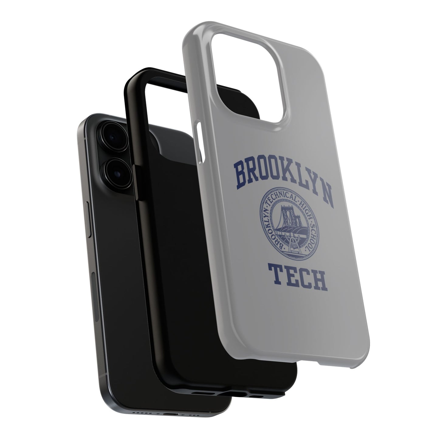 Classic Logo with Brooklyn Tech - Tough Phone Case - Grey with Navy-Blue graphics