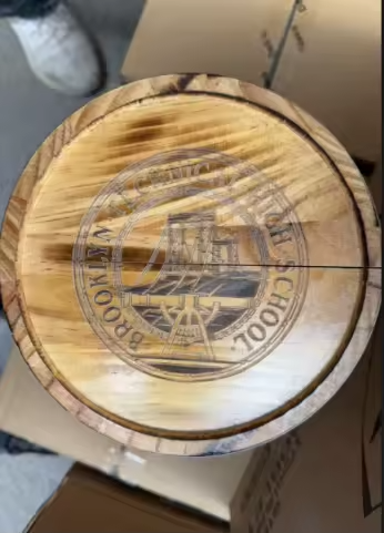 Homecoming Item: Etched Wooden Barrell with 2 Whiskey Glasses & Stones