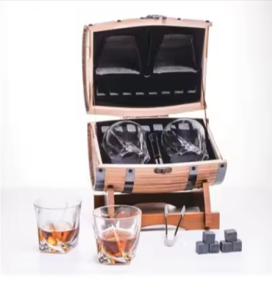 Homecoming Item: Etched Wooden Barrell with 2 Whiskey Glasses & Stones