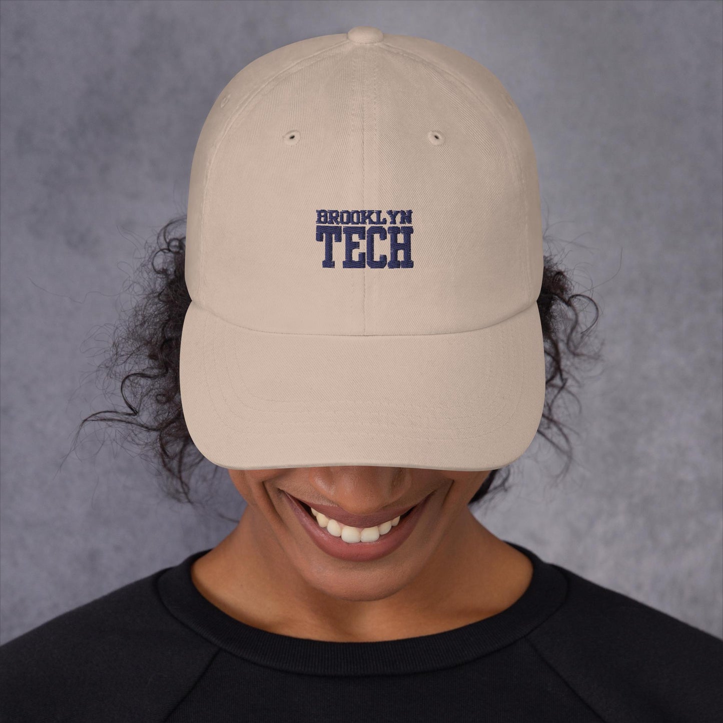 Embroidered Dad Hat - Brooklyn Tech - White With Navy Font