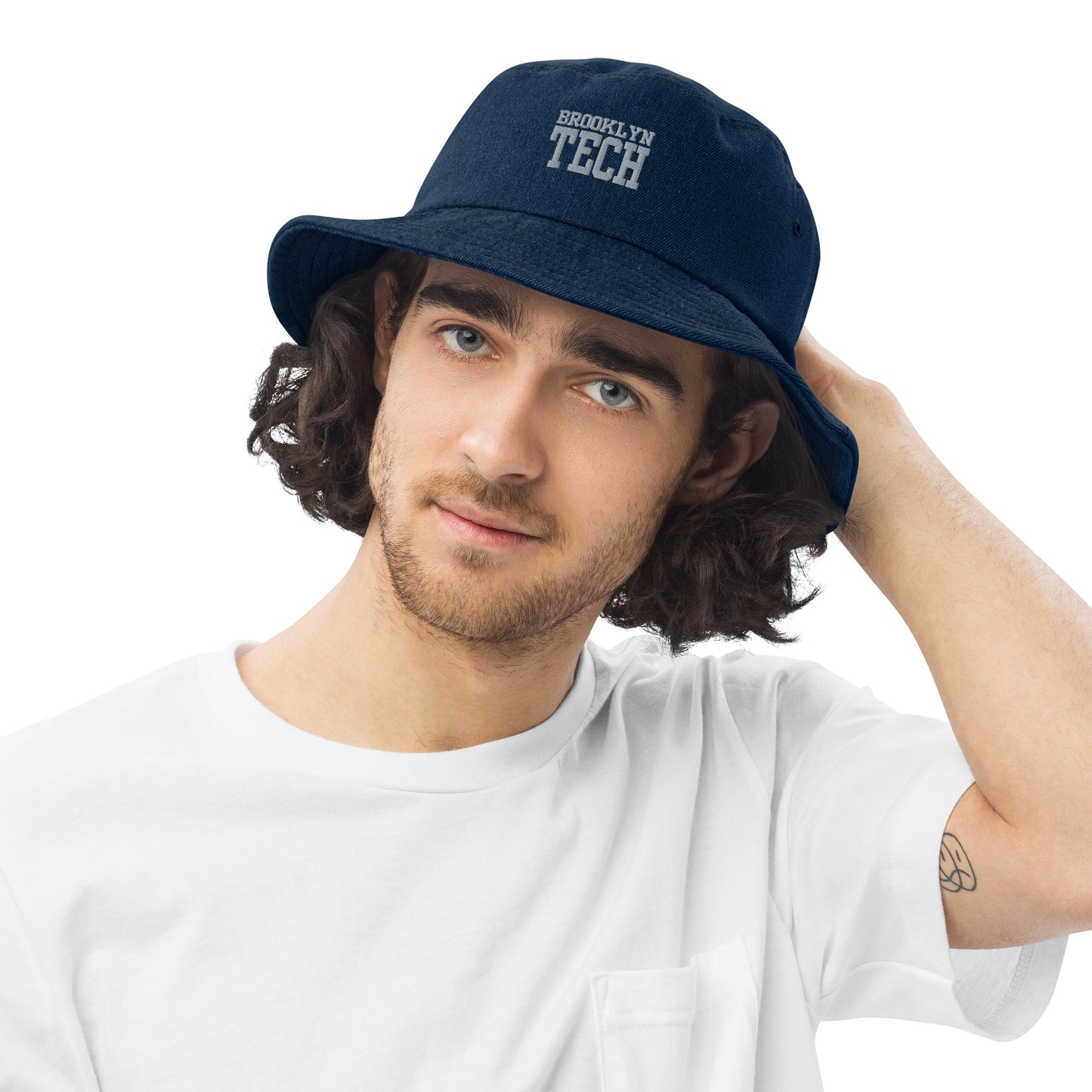 Embroidered Denim Bucket Hat - Brooklyn Tech Logo