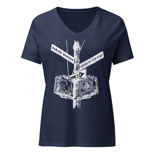 Boutique - DeKalb Ave & Brooklyn Tech Pl - Ladies relaxed v-neck t-shirt - White Graphic