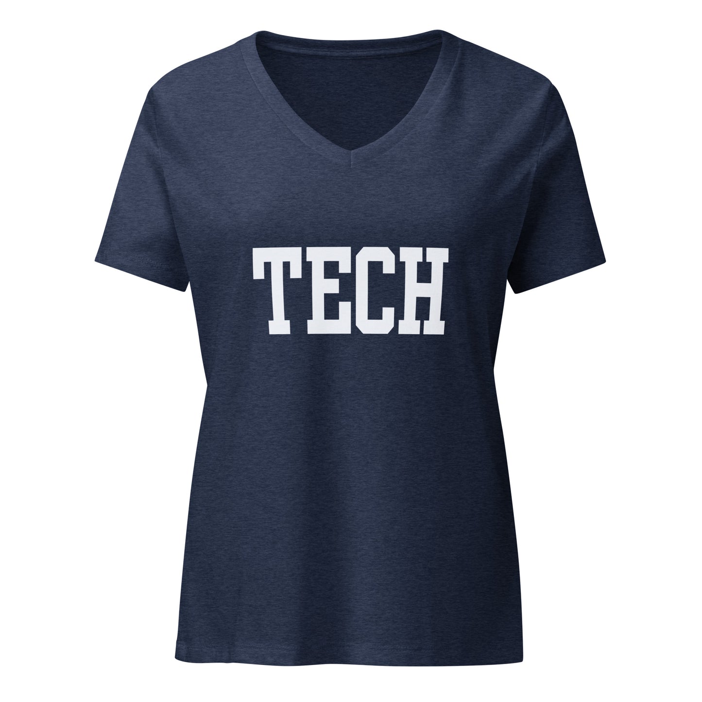 TECH in Classic Font - Ladies relaxed v-neck t-shirt - Navy