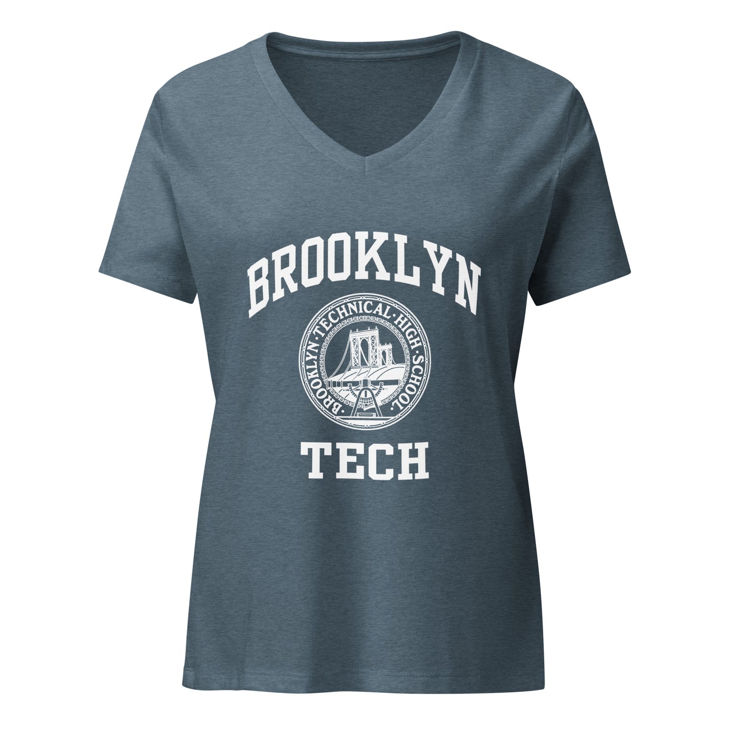 Brooklyn Tech Classic Logo - Ladies Relaxed V-Neck T-Shirt - White Logo