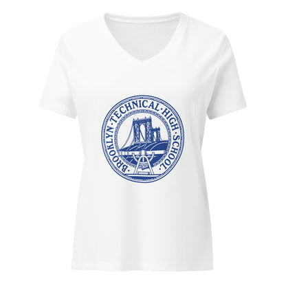 Classic Tech Logo - Ladies Relaxed V-Neck T-Shirt - Blue Logo