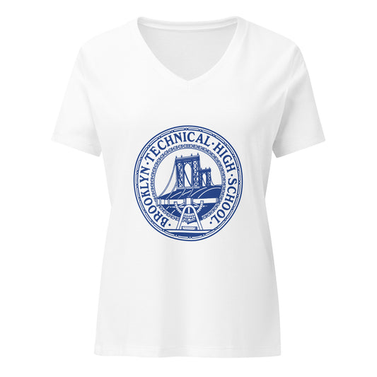 Classic Tech Logo - Ladies Relaxed V-Neck T-Shirt - Blue Logo