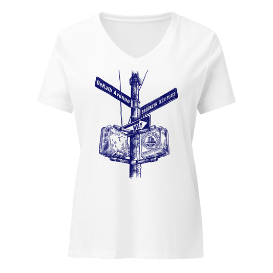 Boutique - Dekalb Ave & Brooklyn Tech Pl. - Ladies relaxed v-neck t-shirt - Navy graphic